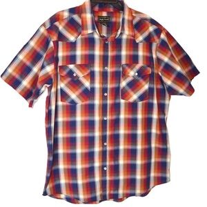 HIGH NOON Vintage Western Plaid Pearl Snap Short Sleeve Shirt, Size XL